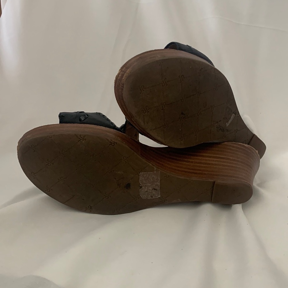 JACK ROGERS NORA Black Leather WEDGE SANDALS - Picture 6 of 8